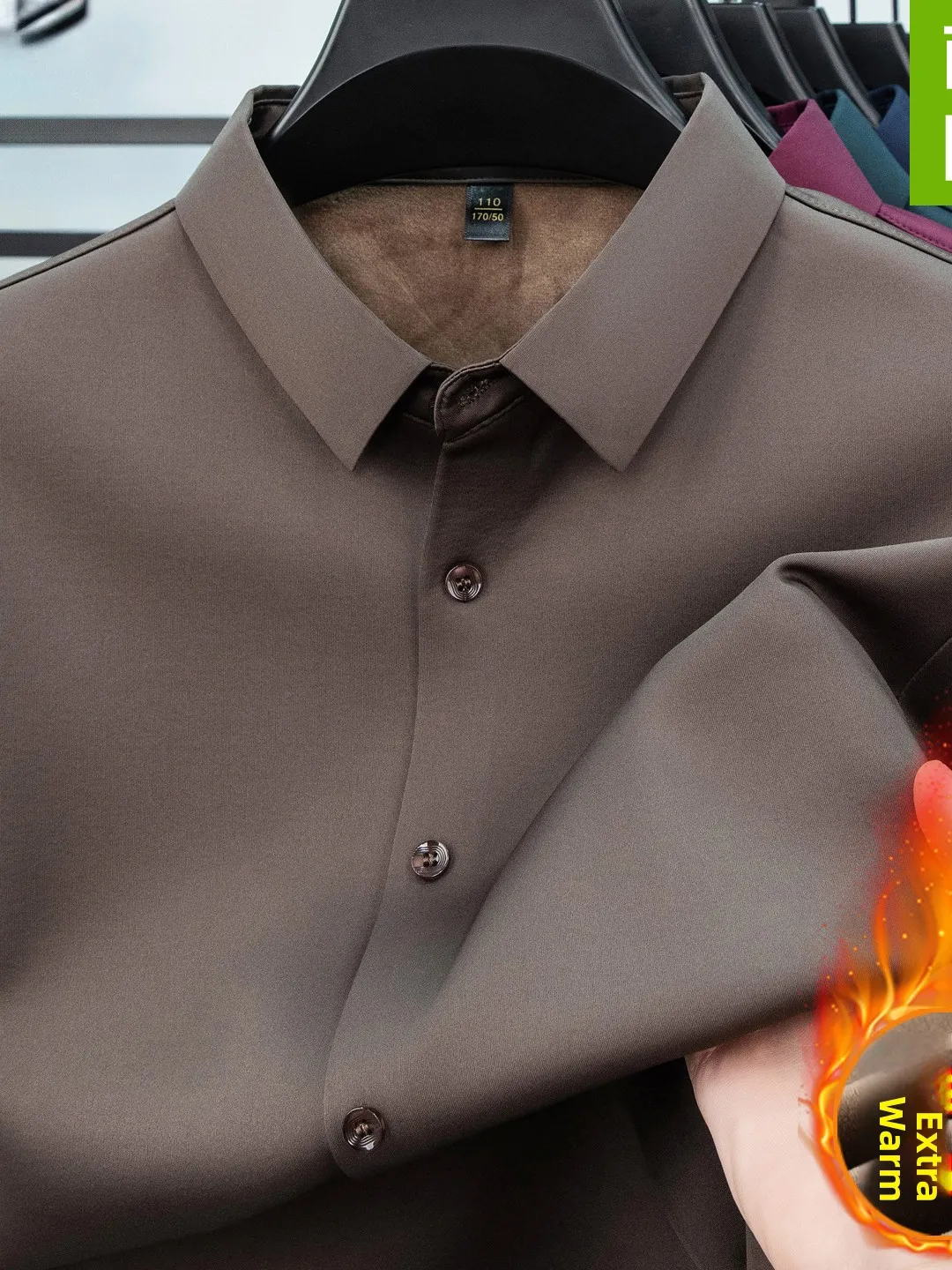 

Men's Thermal Fce Lined Thi Long Sve irt Busin Casual Stand Fit Button up Anti Wrinkle Sl irt