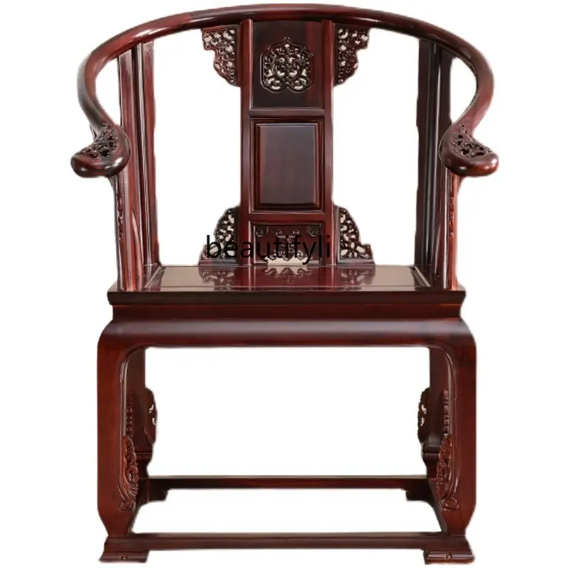 

Royal Chair Sandal Wood Classical round-Backed Armchair Three-Piece Chinese Taishi Solid Wood Officer's Cap Chair