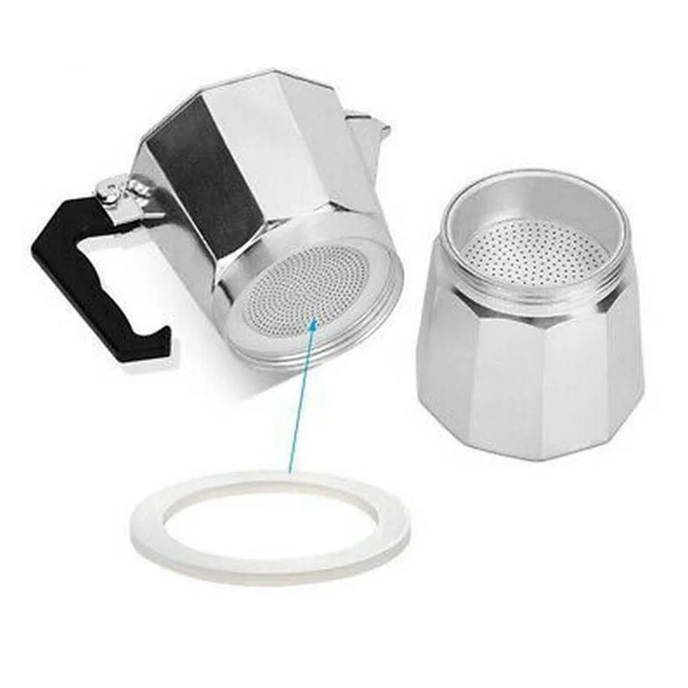 Juntas de silicona de repuesto y 1 filtro de aluminio Moka Pot para café expreso Moka estufa olla superior de goma de silicona