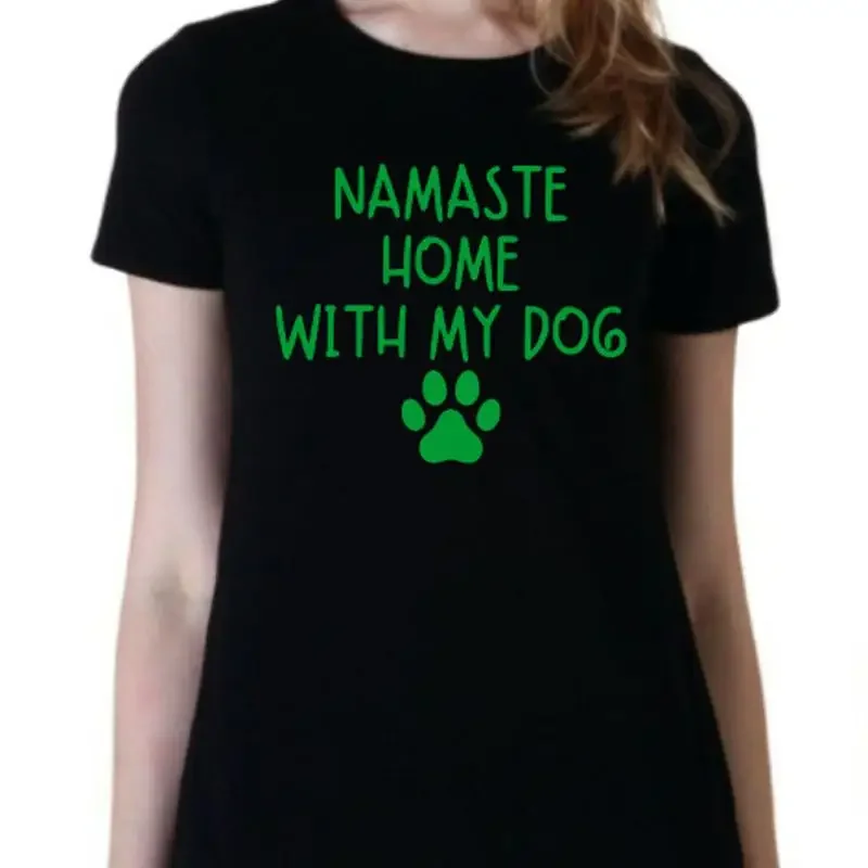 Namaste home with my dog Funny unisex T shirt tee animal lover yoga