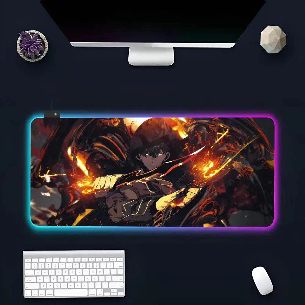 Anime About S-Solo L-Leveling MINISO Mouse Pad RGB Gaming Mousepad LED Large Gamer Mousepads XXL Keyboard Pads Luminous Desk Mat