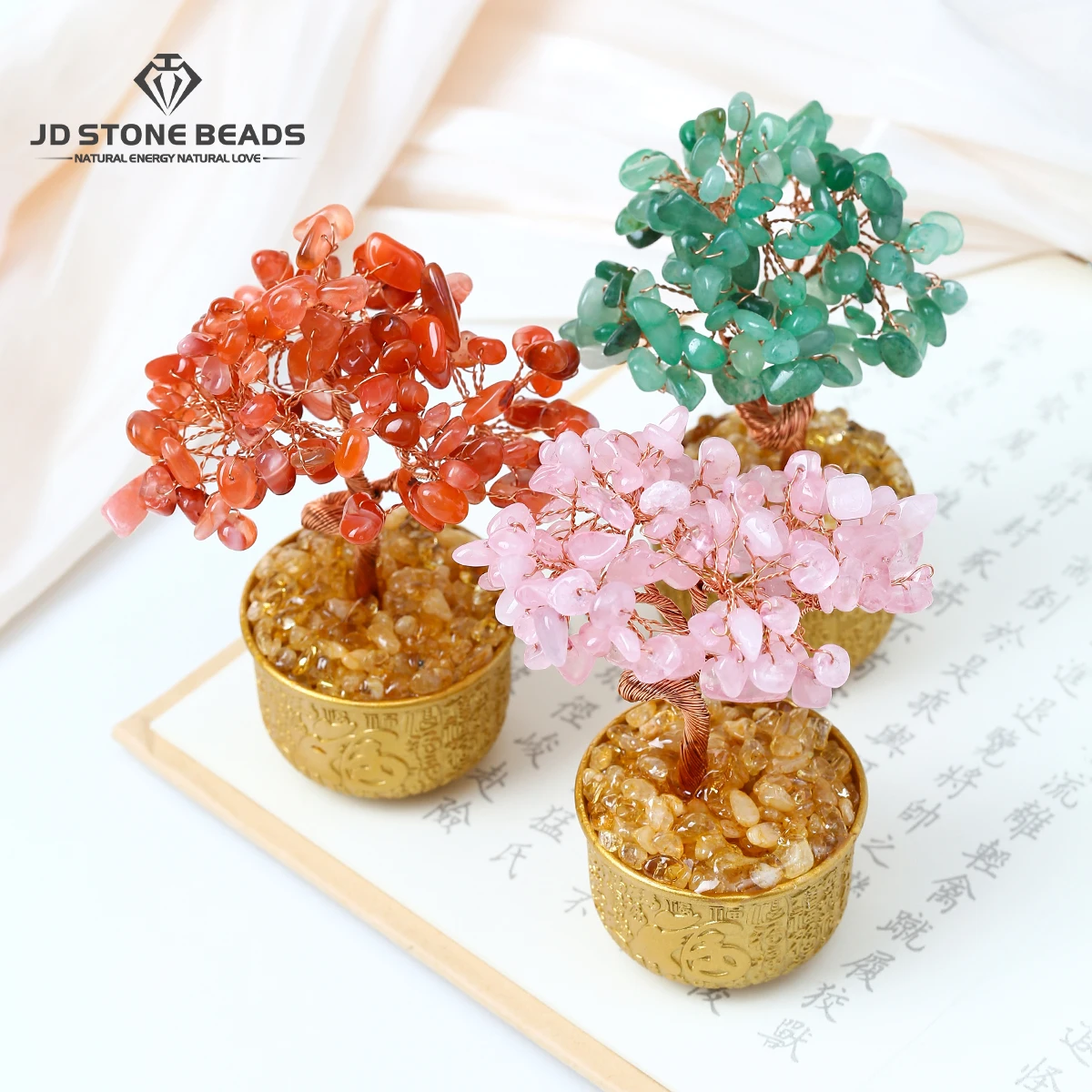 1Pc Natural Amethyst Chic Stone Small Tree Copper Wire Wrapped Lucky Wealth Feng Shui Trees Reiki Healing Tabletop Ornaments
