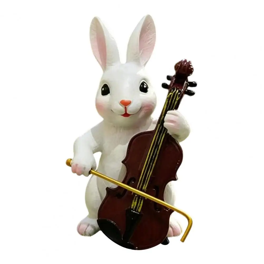 Cute Rabbit Figurine Cute Rabbit Playing Violin Figurine Hand Painted Synthetic Resin Sculpture Realistic Ornament for Garden
