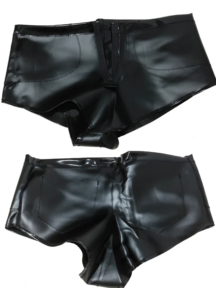 Women Plus Size Hot Shirt Matt Shiny Double Sided PU Leather Booty Shorts Pocket Wet Look PVC Short Jeans Maid Micro Mini Pants
