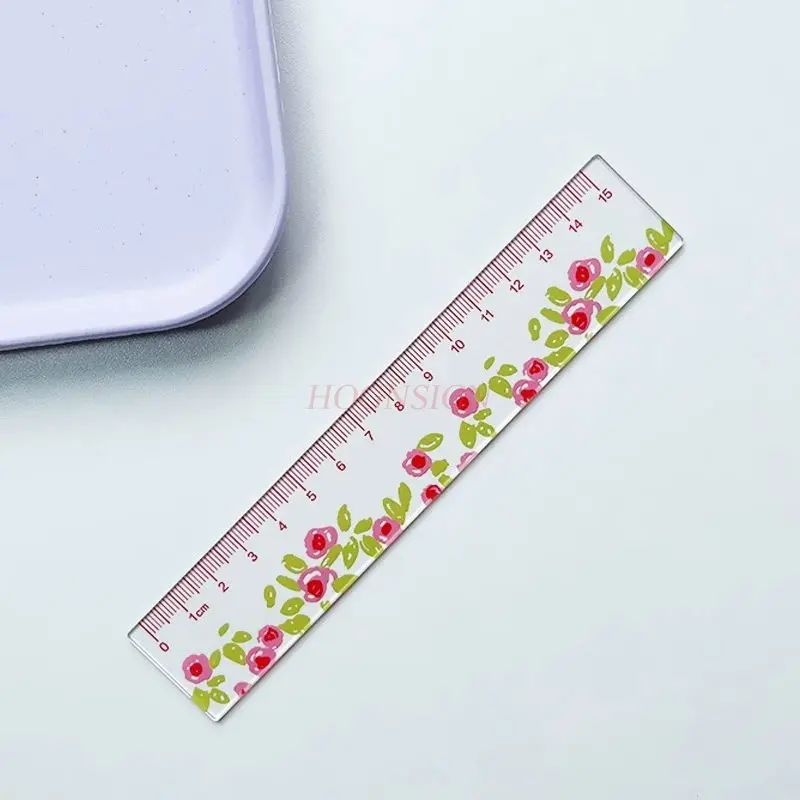 1pcs Transparent ruler, terrace garden, elementary school stationery, high aesthetic value, scale ruler, grid ruler, ruler