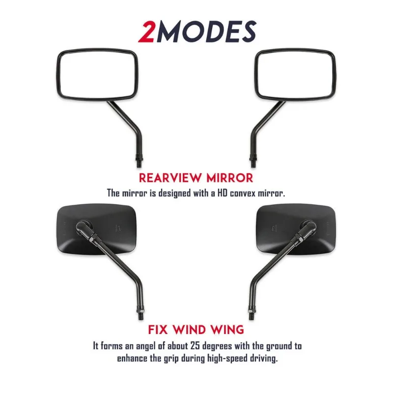 1 Pair Black 10MM Universal Motorcycle Rear View Mirrors Thread Black Rectangle Rearview Side Mirrors for Motorcycle Scooter ATV image 5