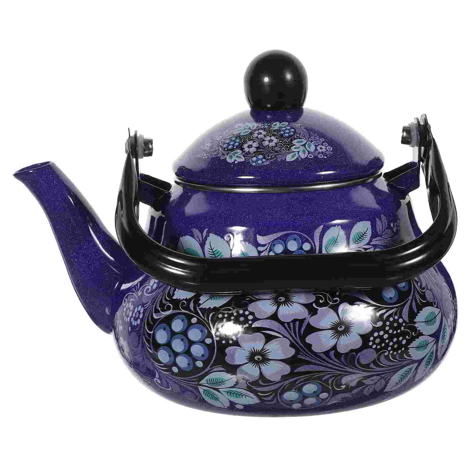 

Enamel Kettle Retro Tea Kettles Stovetop Teapot Peacock Flower for Chinese Water Teakettle