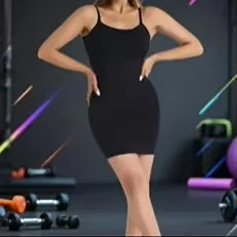 

Women Solid Color Sports Yoga Skirt Seamless Compression Shapewear Sexy Pure Desire Style Plus Size Gym Dress for Women