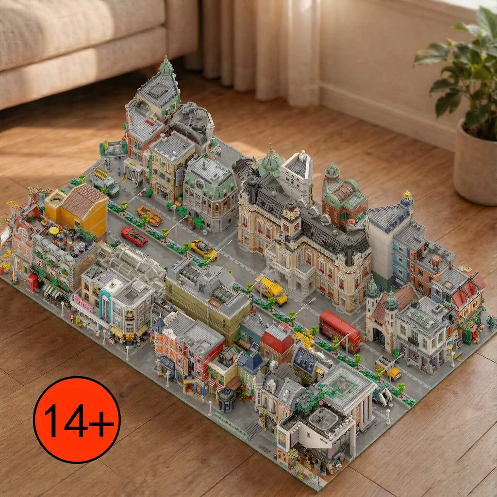 Modular City Assembly Square Shopping Street Jazz Club Cafe Corner Corner Garage History Museum Bank Building Blocks Set Street View Architecture Model Kit High Display Building DIY Assembly for Adult Collectors Home Desktop Decor Birthday Christmas Gift