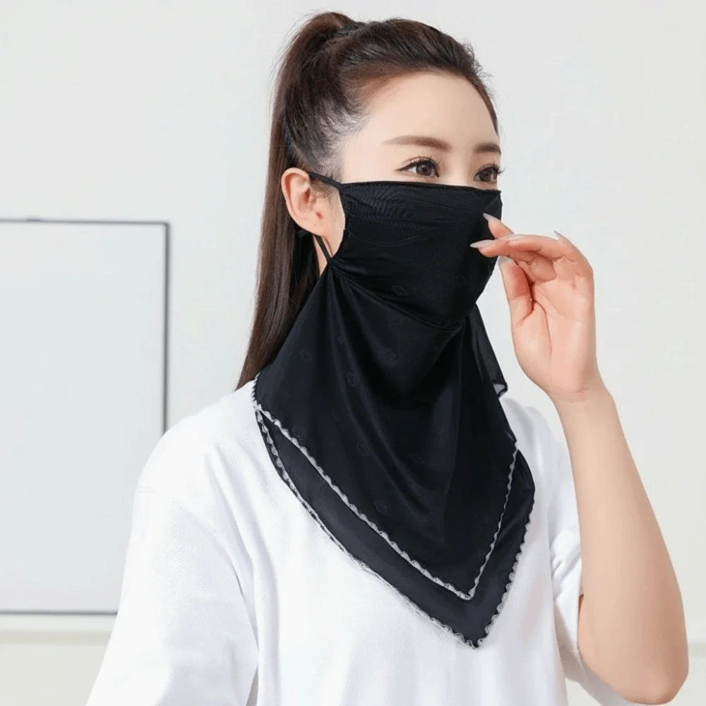 

Simple Elastic Ice Silk Mask Lace Thin Sunscreen Veil Face Scarves Windproof Face Cover Fishing