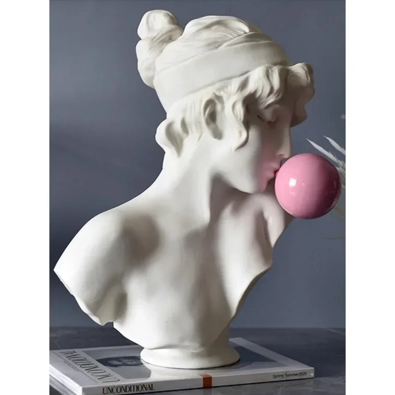 French Pink Blowing Bubble Girl Sculpture Girl Ornament European Family Art Designer Light Luxury Jewelry Large