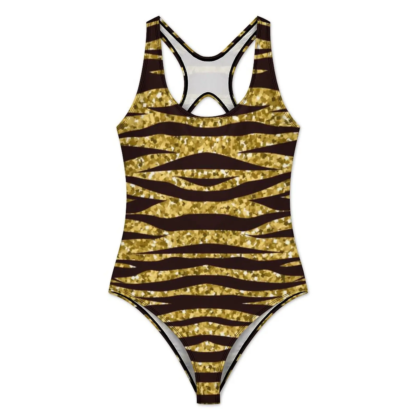 Golden Tiger Print Swimsuit Animal Skin Stripes Swimwear One-Piece Surfing Swimsuits Cut Out Monokini Women Push Up Beachwear