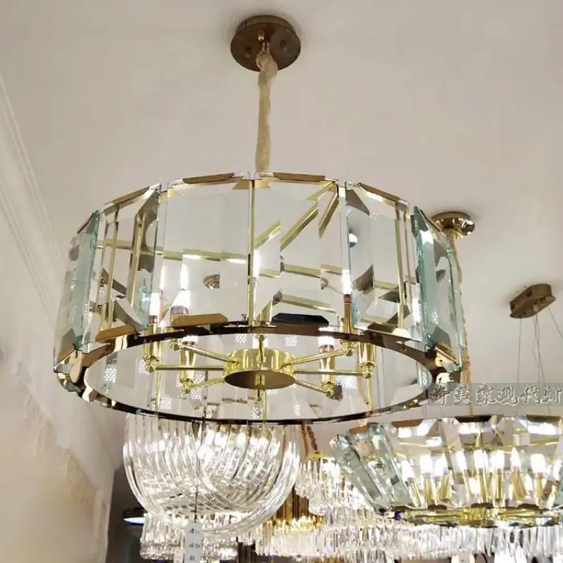 

Luxury Large Halo Crystal Chandelier lighting hotel fixture lustre de cristal Huge Foyer deco E14 led ceiling chandeliers lamp