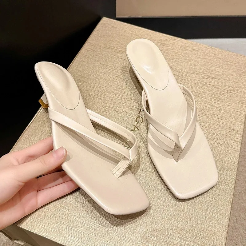 Summer Women Clip Toe Slippers Comfort Low Heel Slides Shoes Ladies Casual Dress Street Style Sandalis Fashion Women High Heels