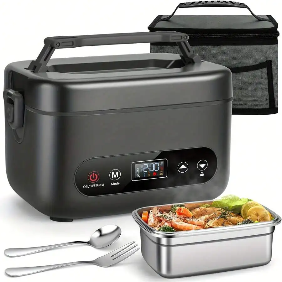 1.2L Cordless 20000mAh - Stainless Steel Portable Food Heater, 2-In-1 Power Bank, Rechargeable Lunch Container For Office, Car,