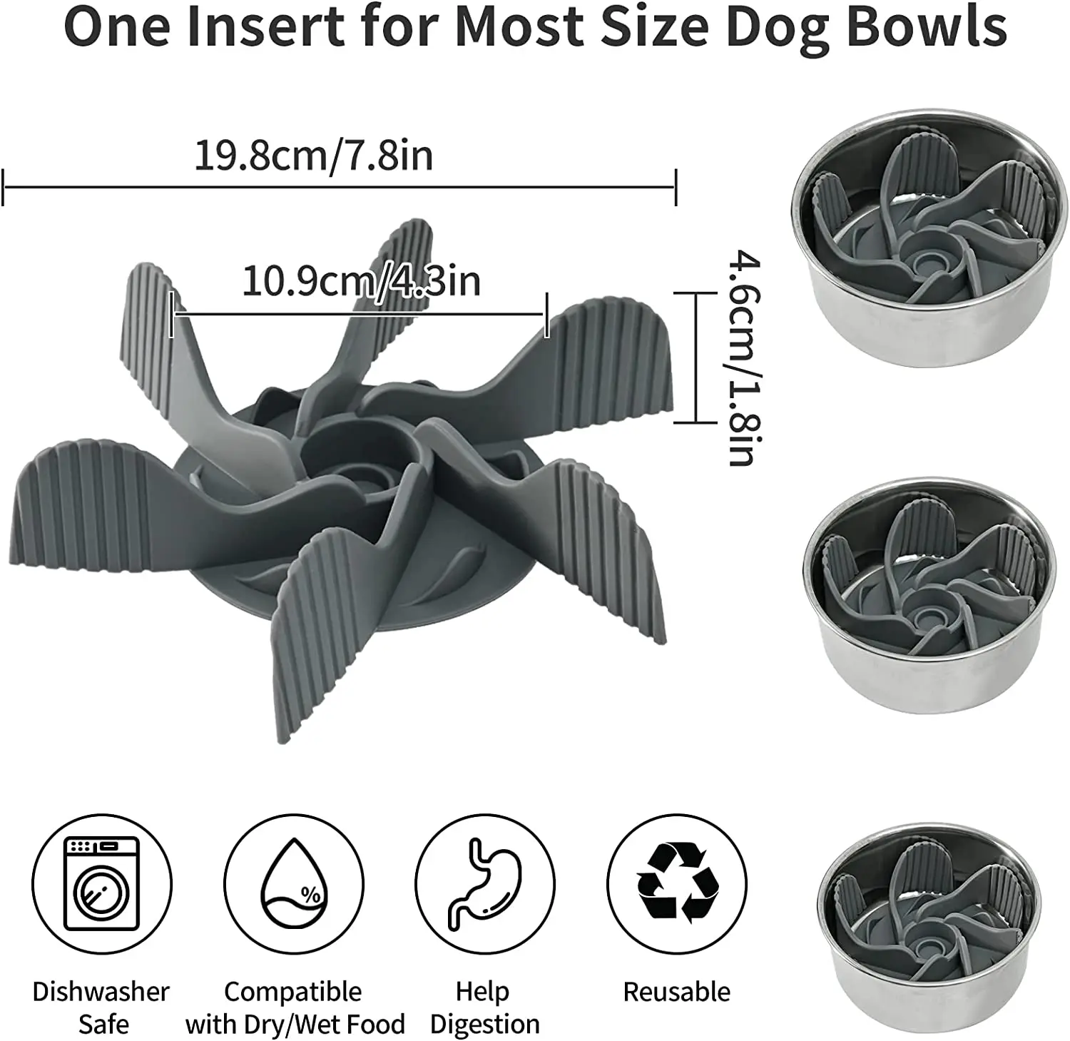 ATUBAN Dog Bowl Slow Feeder, Cuttable Slow Feeder Insert with Strong Suction Cup, for Dog Bowl, Help Dog Cat Slow Down Eating