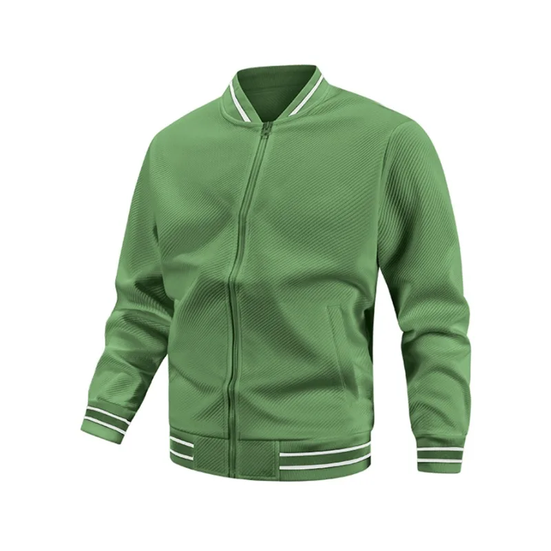 

Повседневный корейский стиль на молнии с длинным рукавом и воротником-стойкой, открытый кардиган, однотонная приталенная бейсбольная куртка, мужская куртка в рубчик