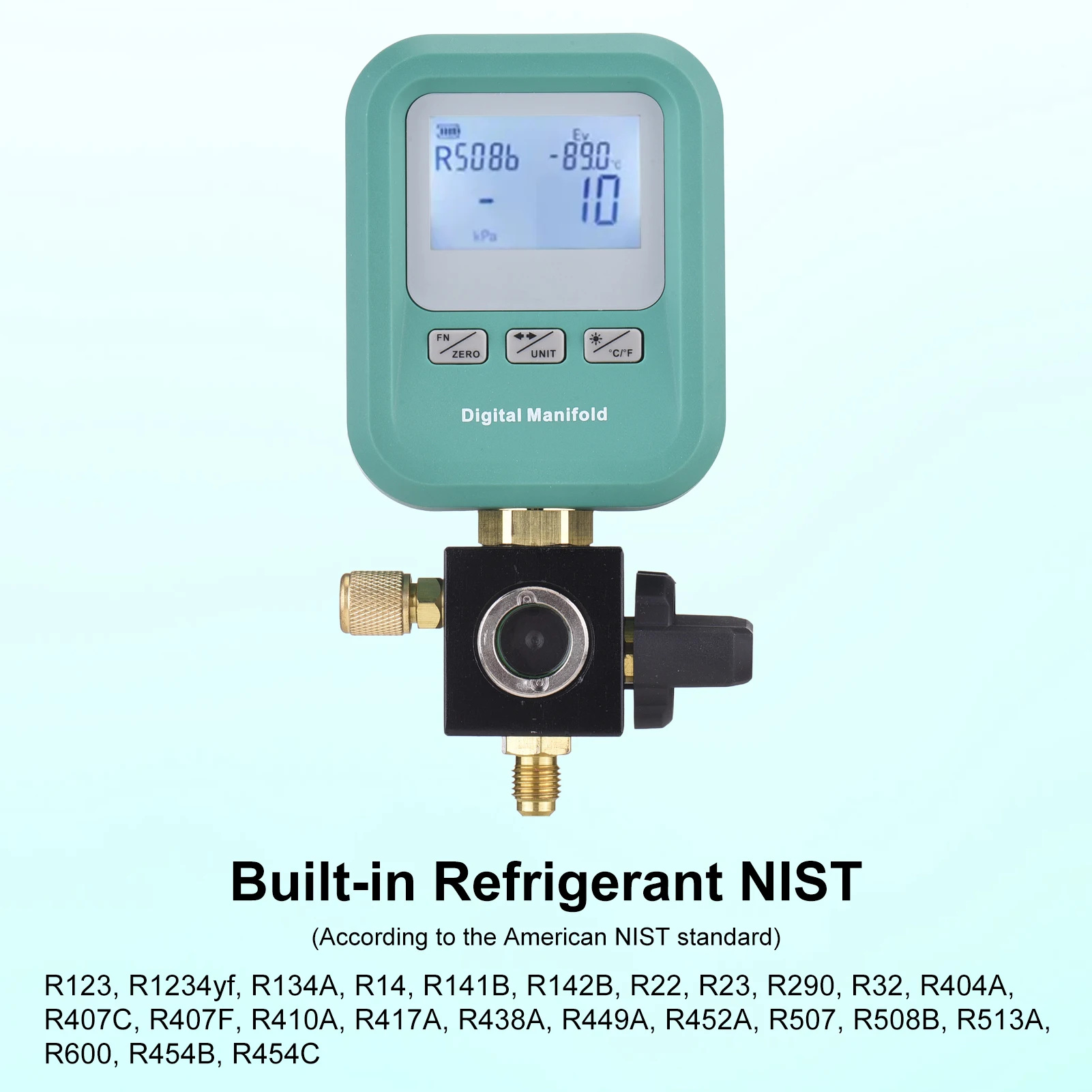 Auto Air Conditioning Tool Digital Ac Gauge For Dark Environment Testing Non-slip Silicone Sleeve High-strength Abs Material
