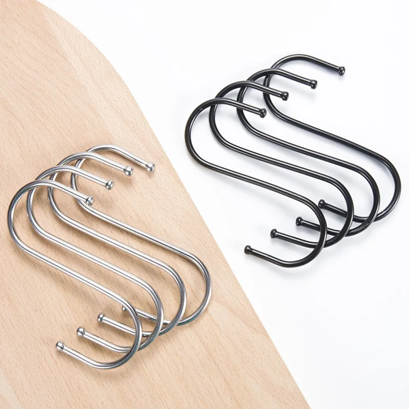 Stainless Steel S Shaped Hook for Hanging Tools Organizers Towels Lightweight Durable Silver or Matte Black Finish Available in
