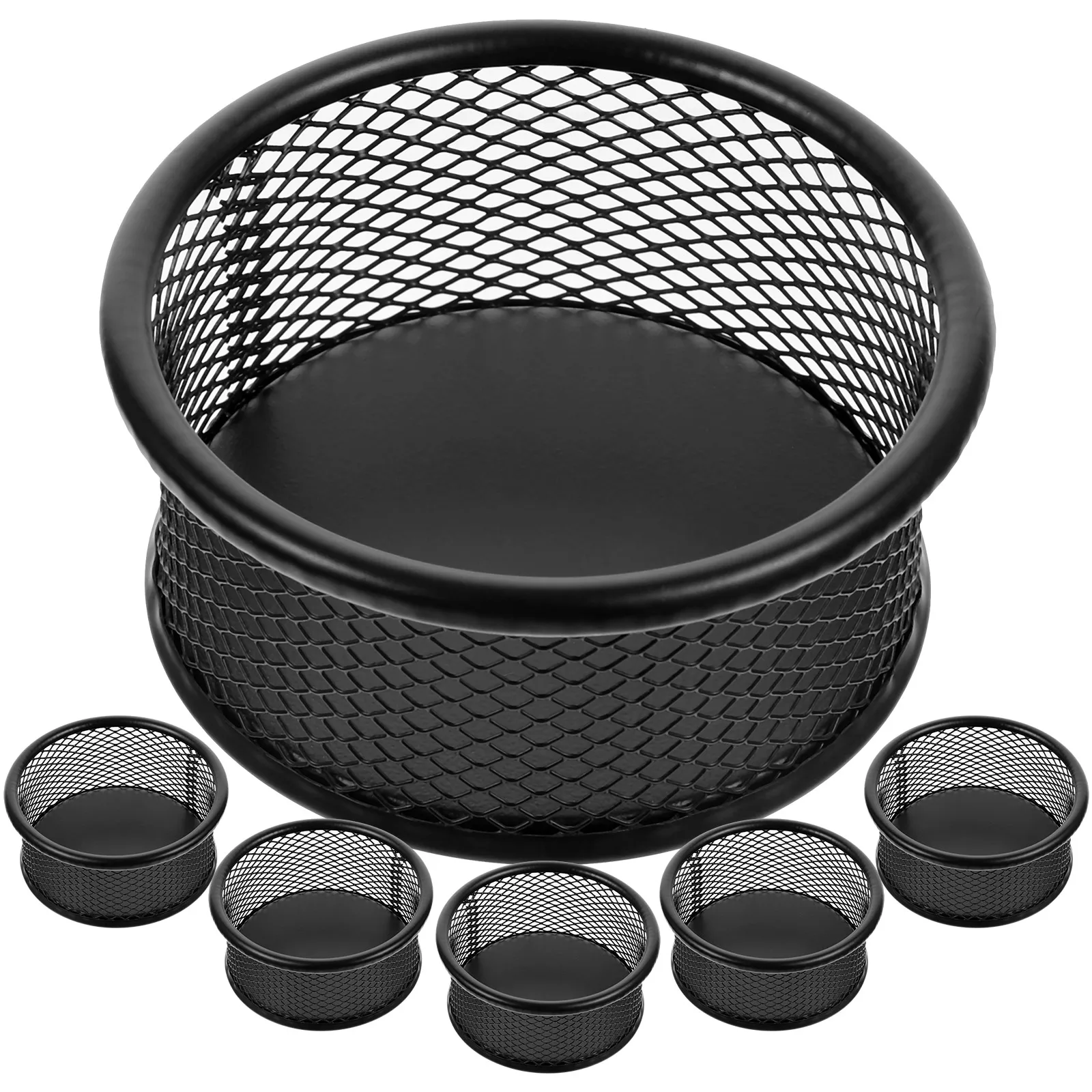 

6pcs Metal Mesh Round Paper Clip Storage Holder for Desk Office Supplies Binder Clips Eraser Screws ganizer Home School Black