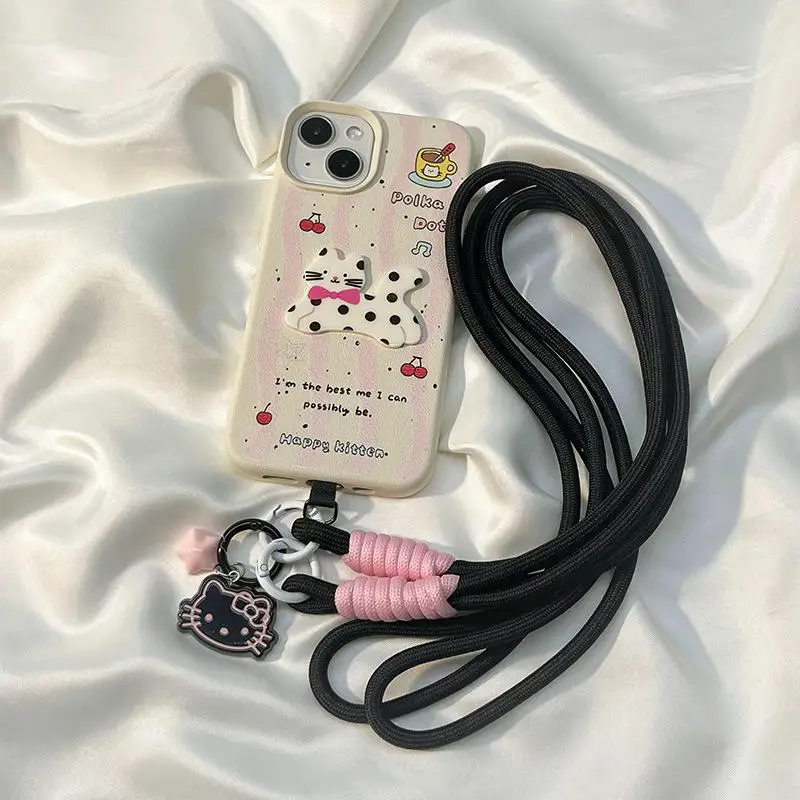1 ชิ้น KT Cat จี้สร้อยคอสําหรับโทรศัพท์มือถือพลาสติก Patch Crossbody คอคลิป Snap แขวนเชือก