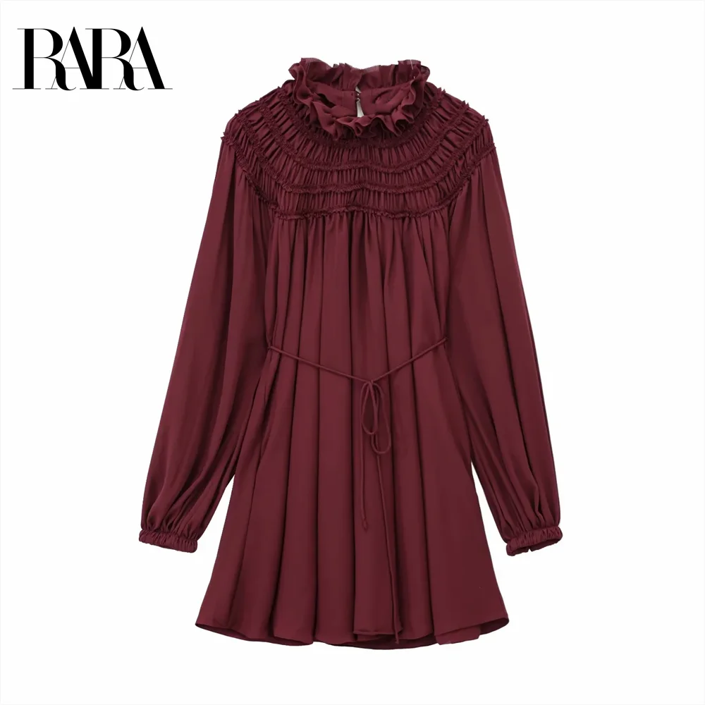 

2025 RARA Spring Loose Waist A-line Long Sleeve Dress Casual Versatile Simple Temperament Short Skirt Women's Clothing