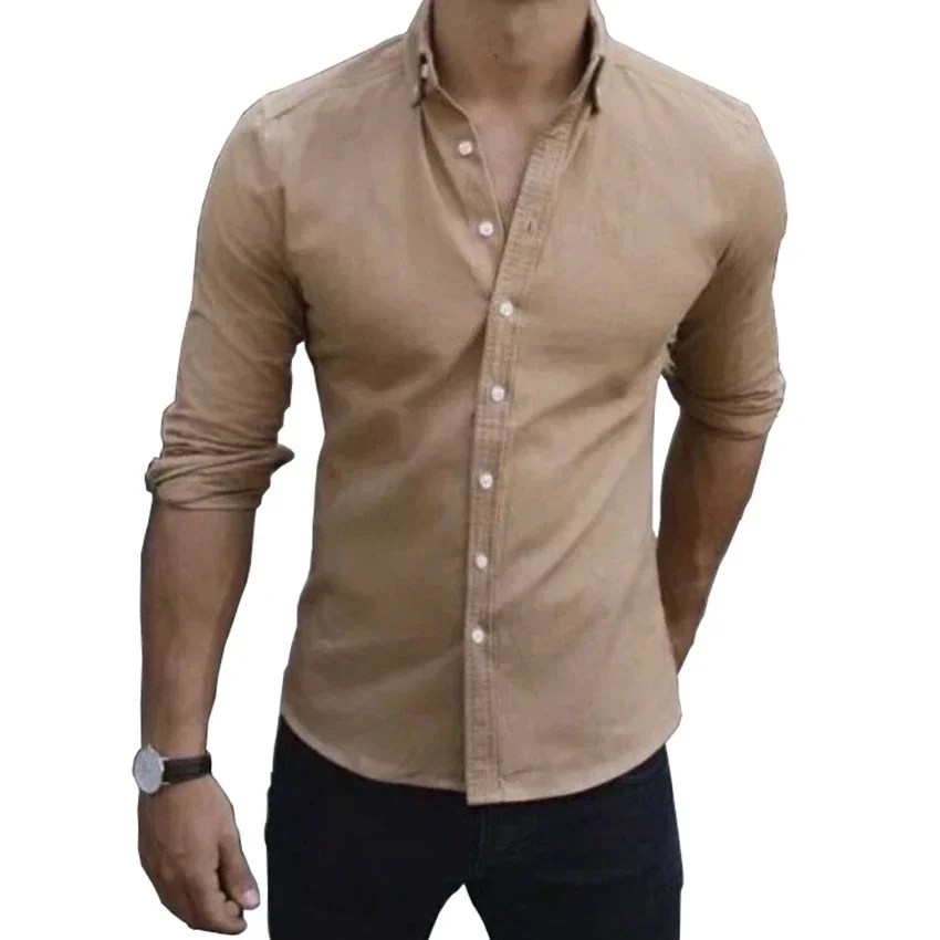 

Summer Business Leisure Single-row Button Men's Tops Solid Collor Long Sleeve Fashion Shirt Men's Clothing Shirt