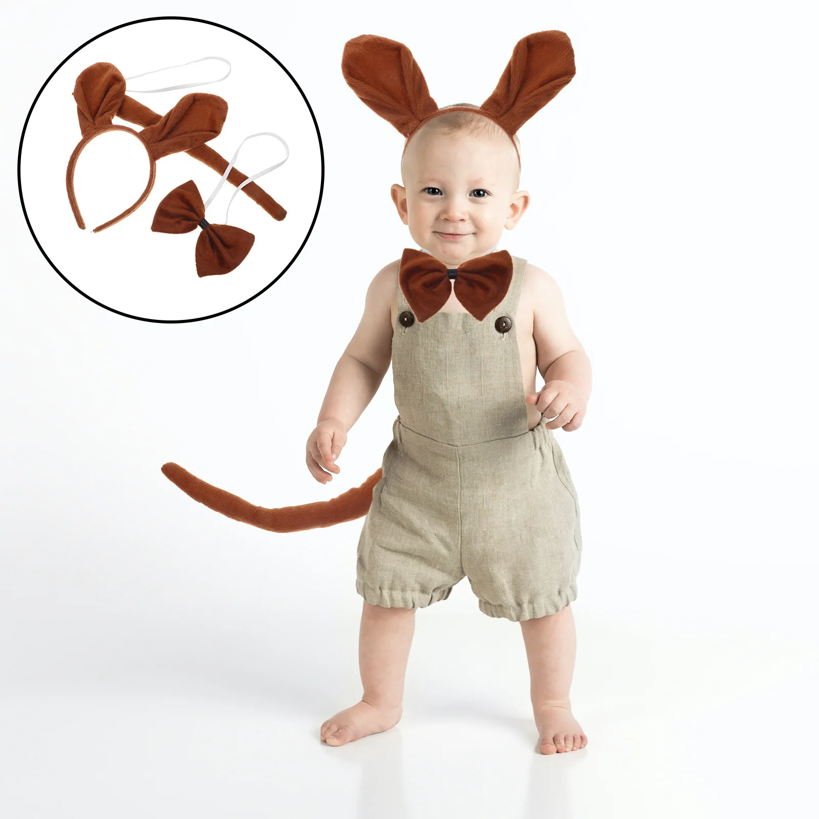 

3 pcs Three-Piece Set Short Kids Animal Costume Headband Bowtie Tail Kit For Kids Dancing Party Decor Cosplay Favors