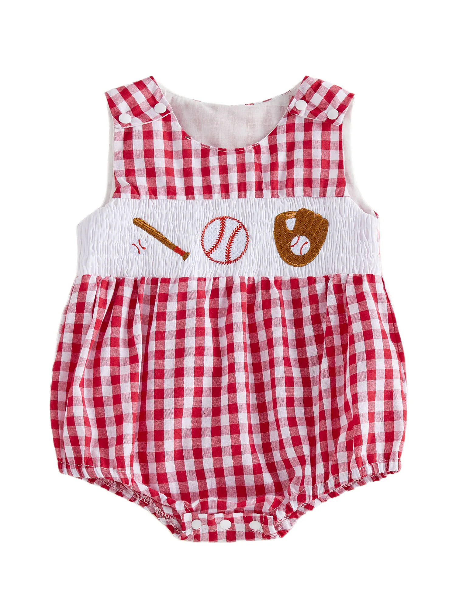 

Stylish Toddler Boy Checkered Romper with Trendy Baseball Stitching Sleeveless Round Neck Jumpsuit for Infants