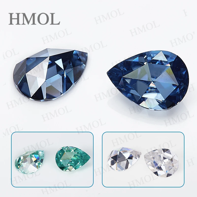 

Moissanite Pear Flat Bottom Rose Cut Aqua Blue Multicolor Loose Gemstone VVS1 GRA Certificate Beads Jewelry Charms Women Rings