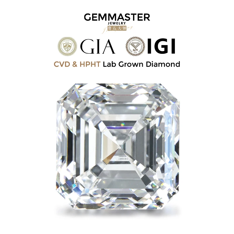 

Asscher lab grown diamonds GIA IGI certificate 1ct 2ct 3ct 5ct real loose diamond wholesale HPHT CVD lab diamond VVS