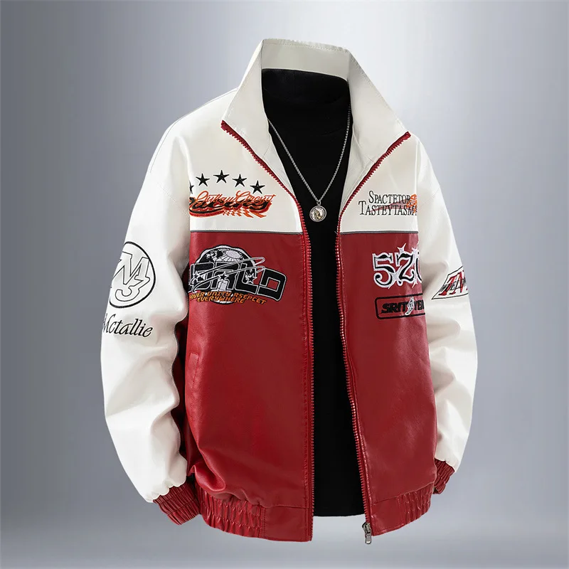 

Retro Color-Block Men's Leather Jacket Durable Comfortable Trendy Autumn 2025 New Season Men's Fashion Outerwear