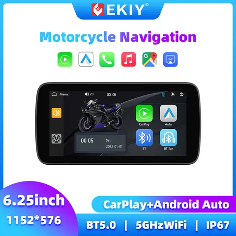 EKIY Motorcycle CarPlay Wireless 6.25 Inch Portable Motor Navigator Motorbike Navigation Android Auto Display Motorcycle Screen