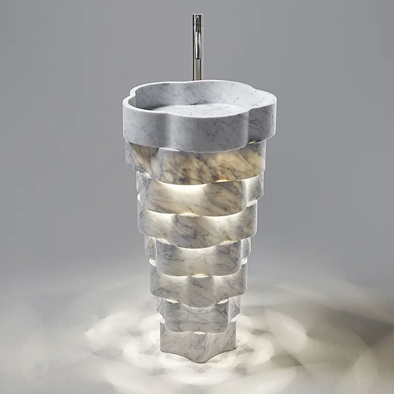 Natural marble column basin, floor-to-ceiling designer artist home villa hotel clubhouse bathroom wash basin