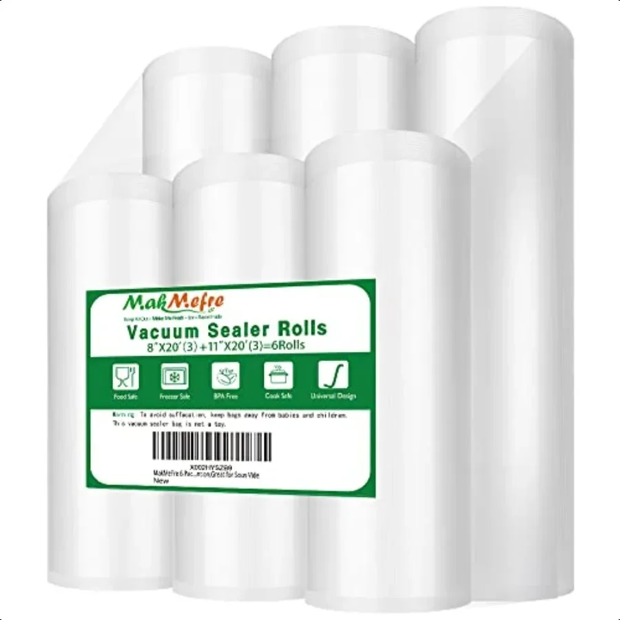 

6 Pack 8x20' 3Rolls and 11x20' (3Rolls) Vacuum Sealer Bags Rolls for FoodCommercial Grade BPA Free Puncture Prevention Great fo