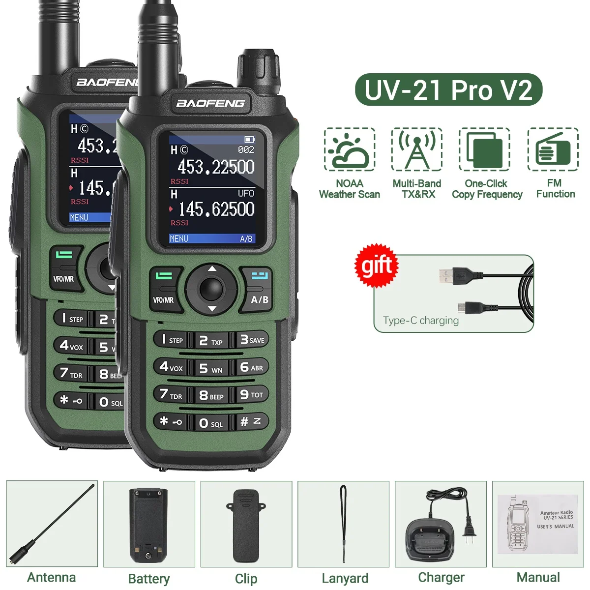 2PCS Baofeng UV-21 Pro Walkie Talkie Multi Band Draadloze Kopieerfrequentie Lange afstand 999CH AM High Power UV 5R K6 5RH Ham Radio