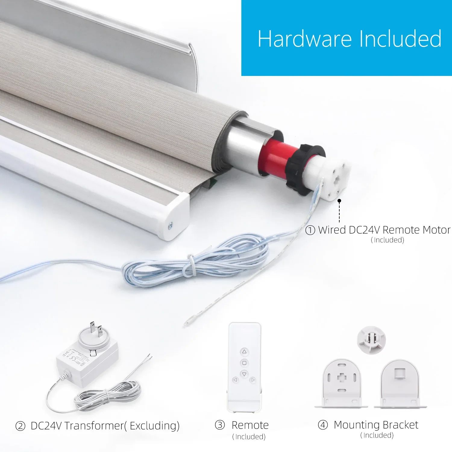 Ey2524-24v penggulung tirai listrik/nuansa Radio DC Tubular Motor Kit tirai pintar dengan Remote kontrol kompatibel 38mm tabung naungan