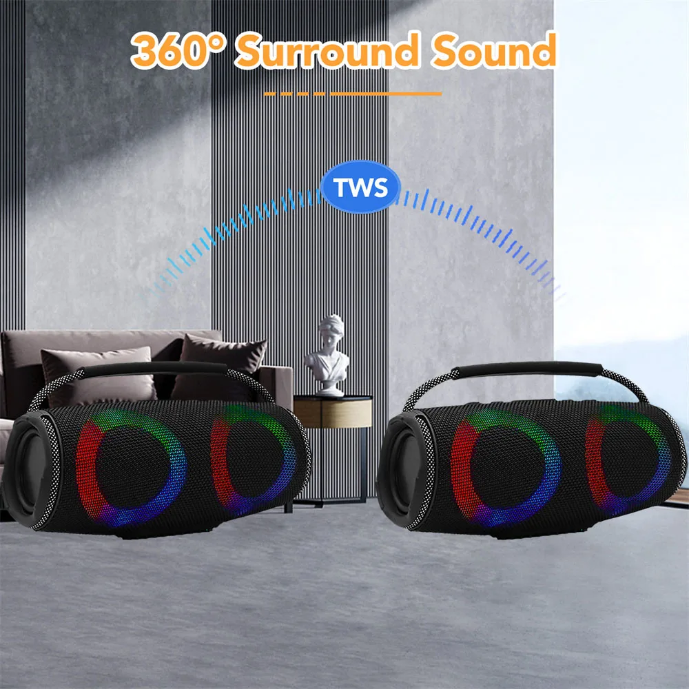 Powerful Bluetooth Speaker LED Light Portable Outdoor Speakers Dual 4'' Subwoofer Sound Box Support