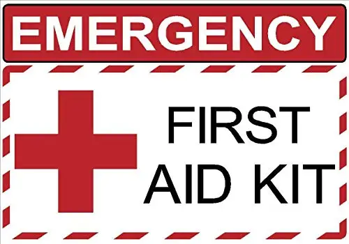 Emergency First Aid Kit Decal Safety Hospital Tin Sign Metal Plaque 12x8 Inches