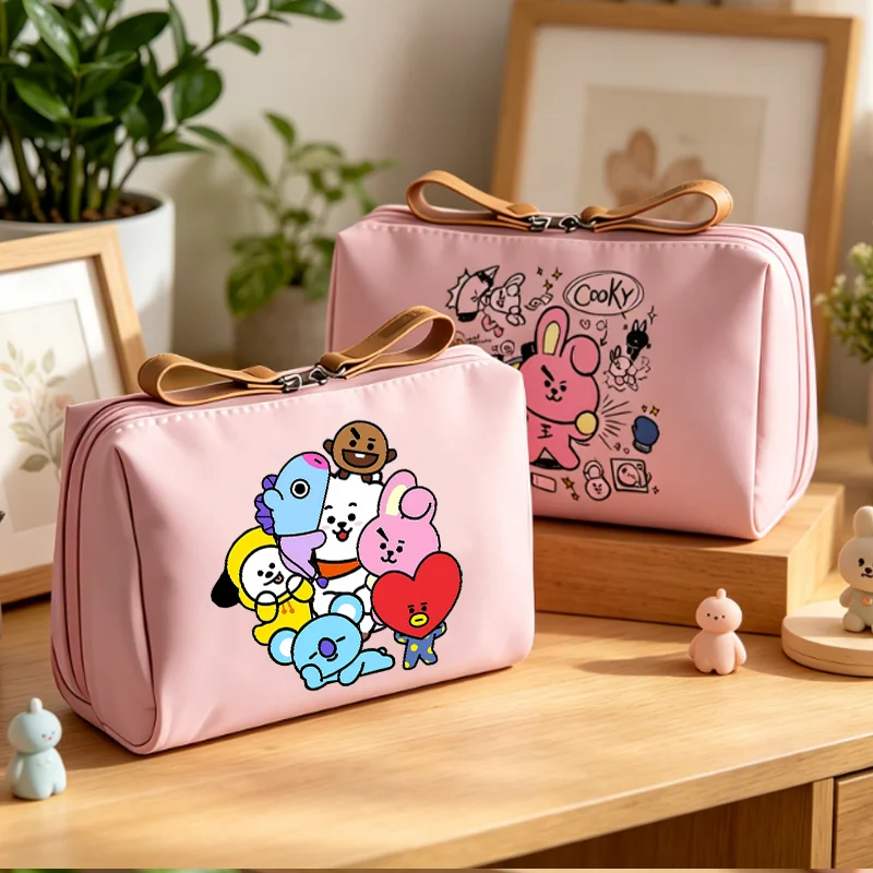 Bolsa de Maquillaje BT21 COOKY TATA RJ, Bolsa de Cosméticos Portátil de Viaje con Diseño de Anime, Bolsa de Mano con Cierre para Mujer, Regalo de Cumpleaños