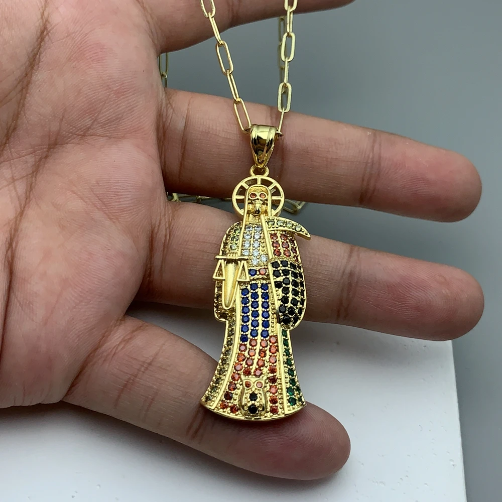 

Fashion Luxury Cubic Zirconia Gorgeous Death Scythe Pendant Necklace For Women Men Exquisite Halloween Party Jewelry Gifts