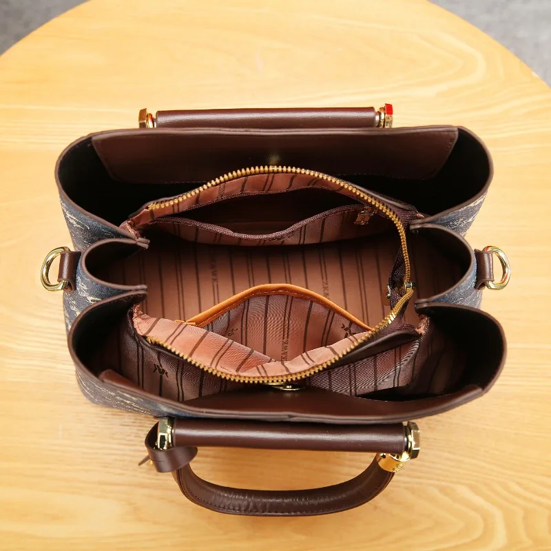 

Large Capacity Tote Bag Women's Crossbody Shoulder Bag Fashion Print Soft PU Leather Square Shape Handbag for Ladies Bolso women