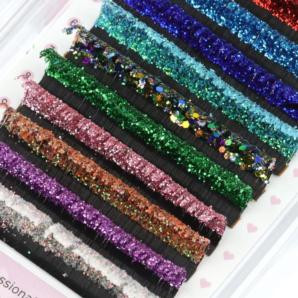 RUJADE Fashion Glitter Lash Extensions Crystal Colorful Individual False Lash Mix Colors Shiny Russian Volume Professional Lash