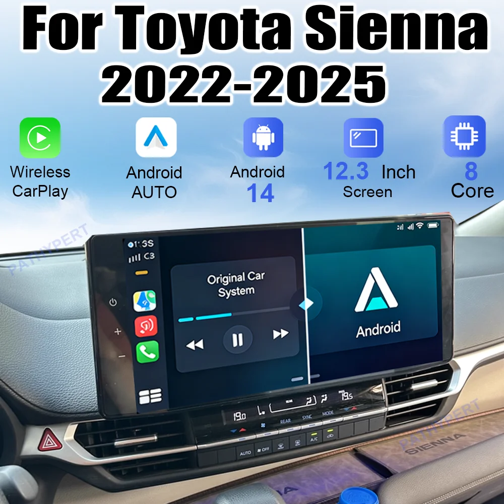 

12.3" QLED HD Car Radio For Toyota Sienna 2022-2025 Multimedia Player Carplay Auto Wireless CPU 7870 Head Unit GPS BT FM DSP 4G
