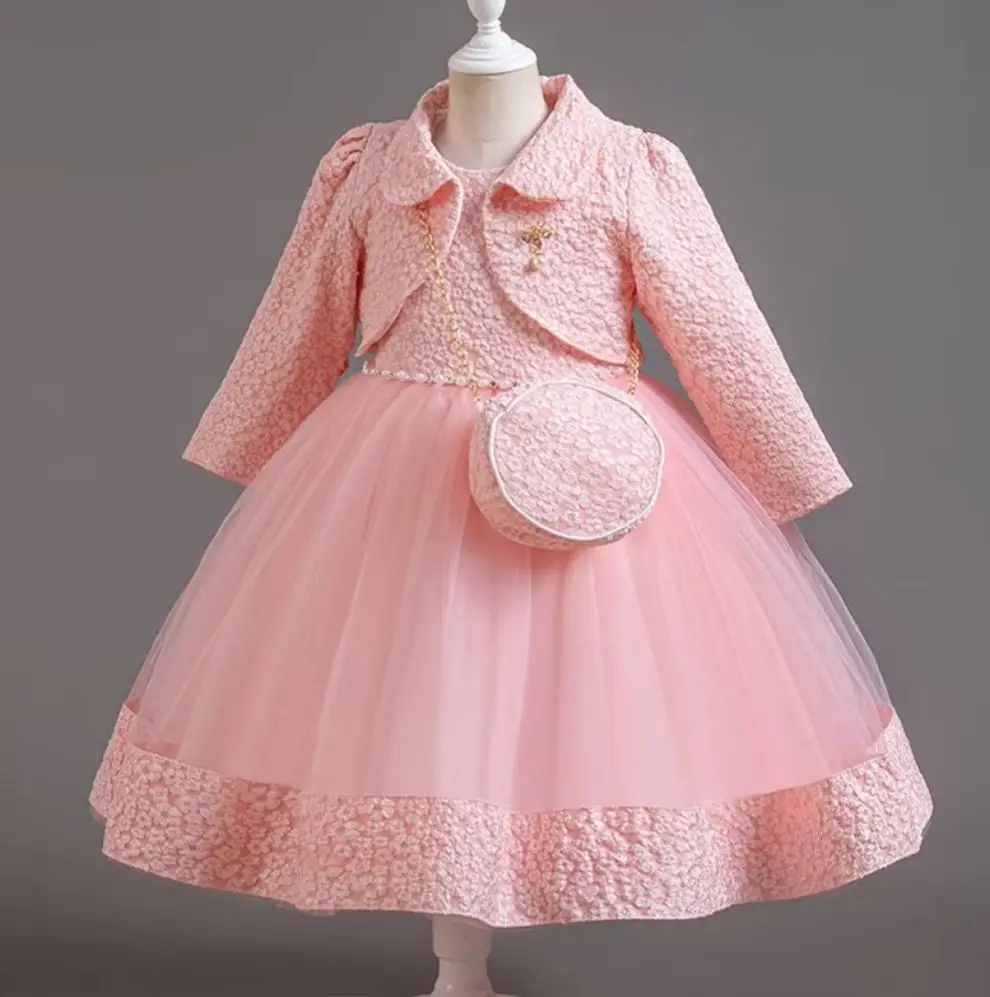 Girl Elegant Dress with Bag 3PCS Children Girls' Princess Dresses Kids White Clothes 3-8Y