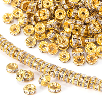 100Pcs 6mm Rondelle Spacer Beads Gold Plated Crystal Silver Plated Rhinestone for Jewelry Making Loose Beads for Bracelets