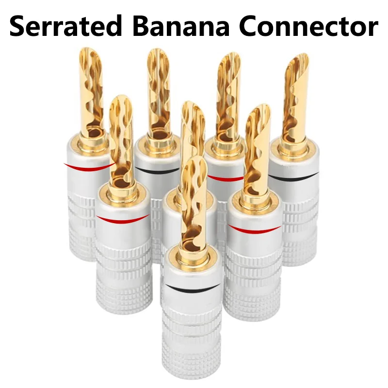 

10Pcs 4mm 24K Gold Plated Copper Serrated Banana Plug BFA Banana Connector Male Speaker Plug Black&Red