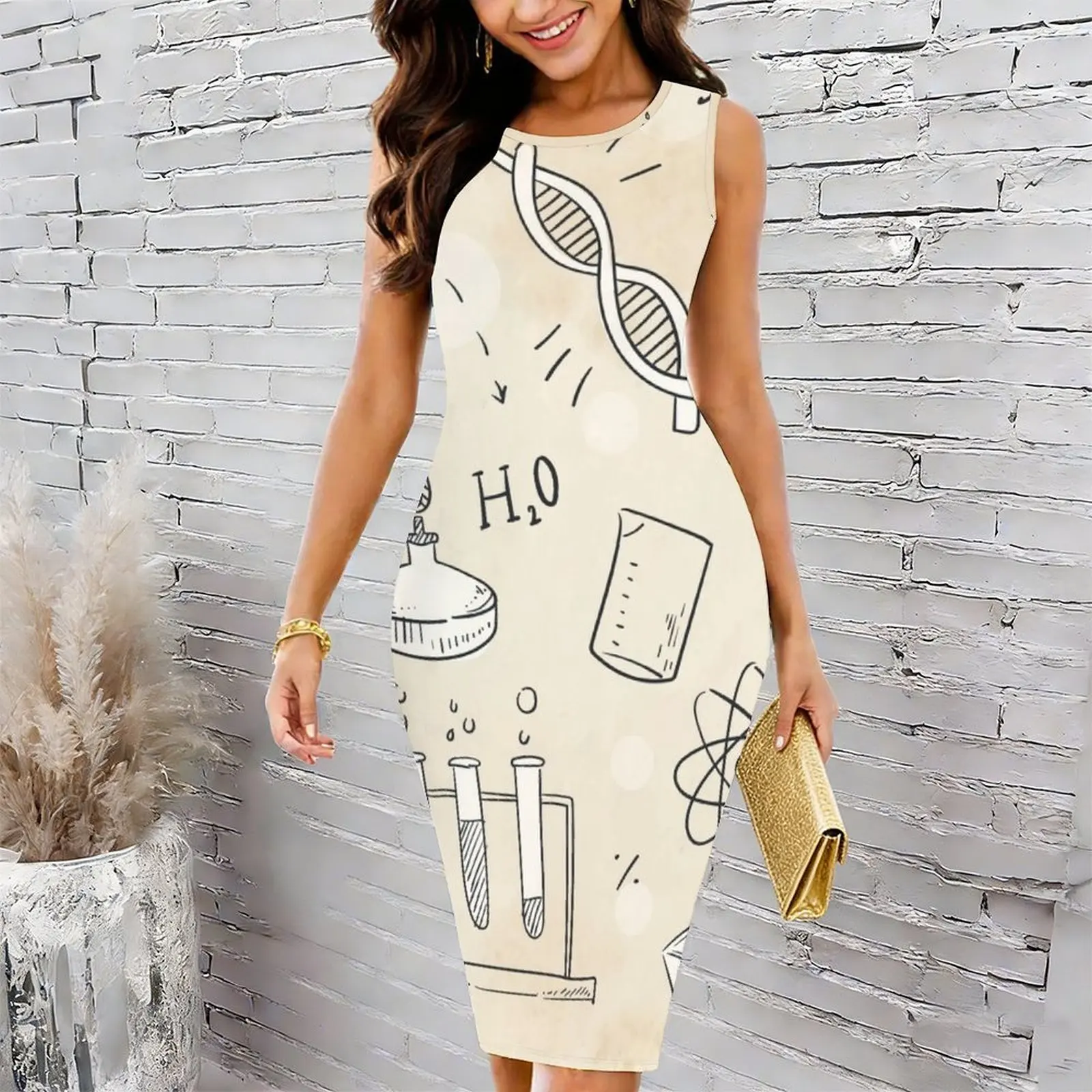 Vintage Amazing Science Women's Round Neck Tight Hip Wrap Skirt