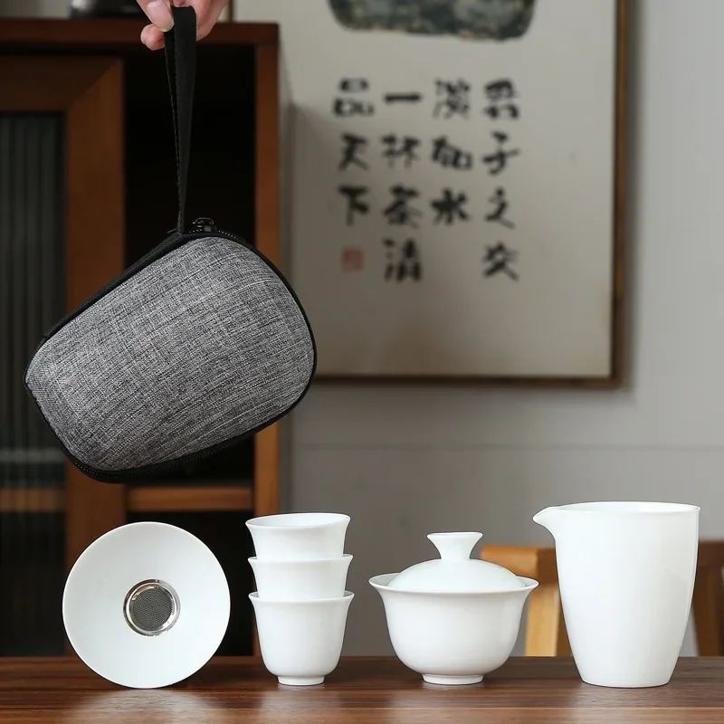 Portable Kung Fu Travel Tea Set Ceramic Teacup with Filter Porcelain Service Gaiwan Tea Cups Mug of Tea Ceremony Teapot Chinese