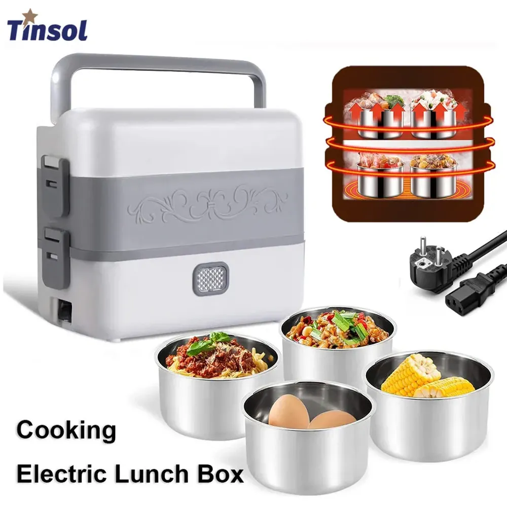 TINSOL 2.5L طبقة مزدوجة صندوق غداء ساخن 220 فولت التدفئة الكهربائية معزول علب الاغذية 304 الفولاذ المقاوم للصدأ وعاء داخلي سخان الغداء